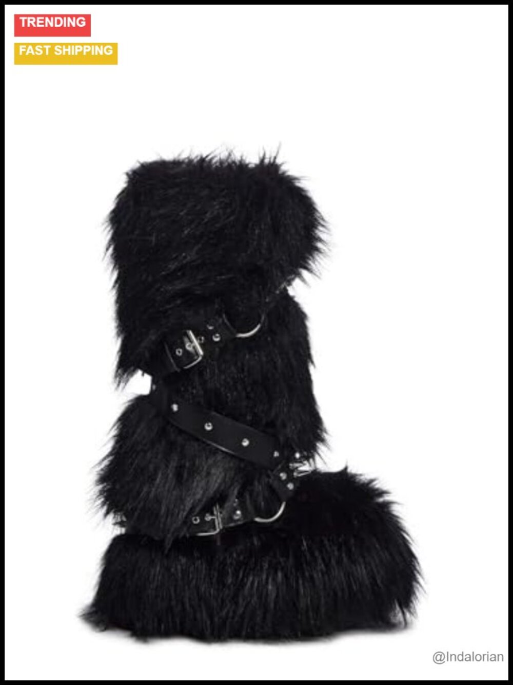 Knee High Faux Fur Platform Boots Buckle Straps Pull On